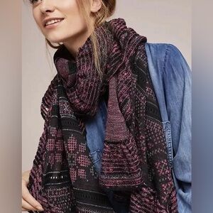 BRAND NEW Anthropologie Cecilia Prado Susie Ruffled Metallic Purple Black Scarf
